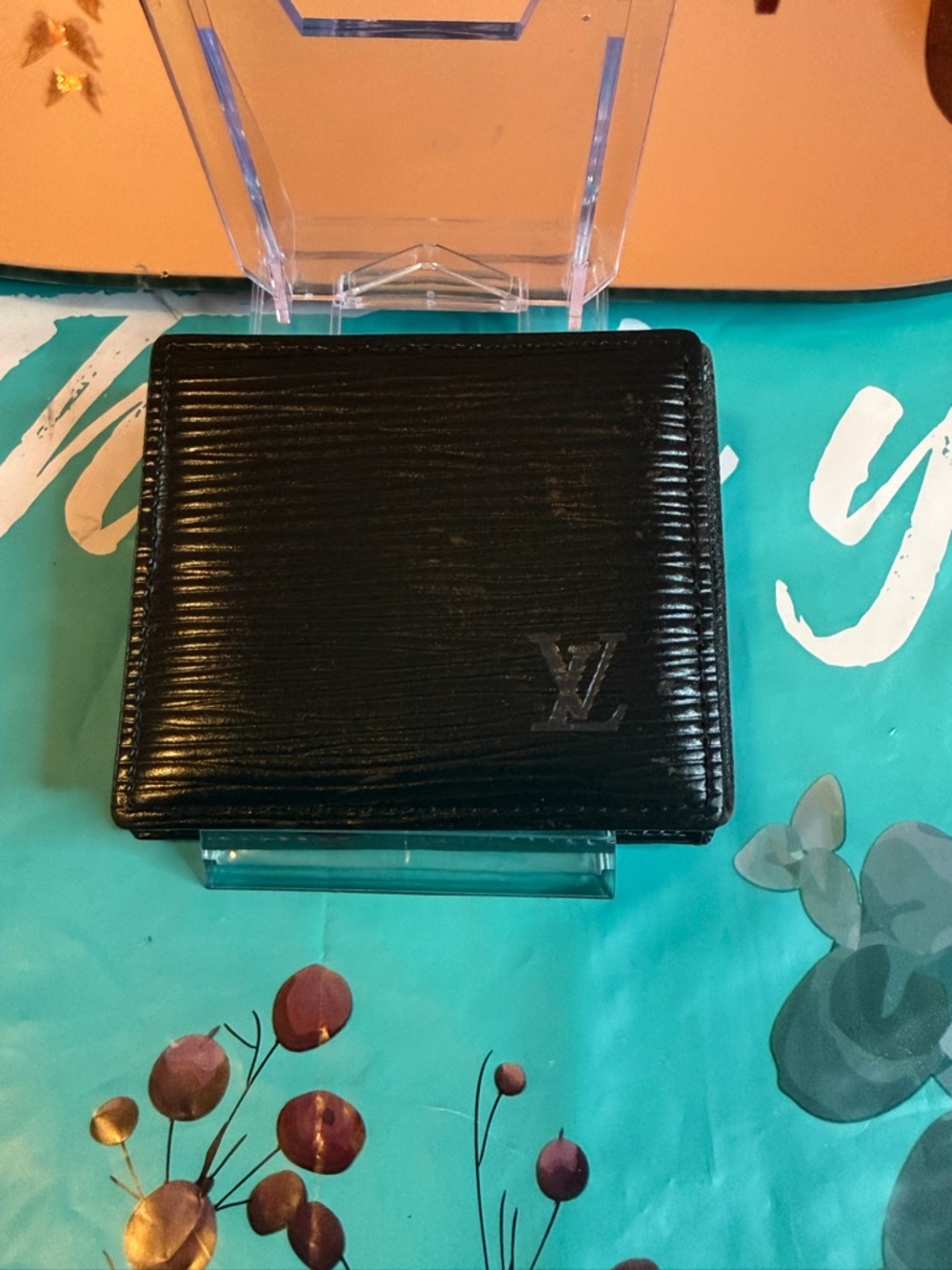 Louis Vuitton Black Textured Coin Purse with Gold Snap unisex